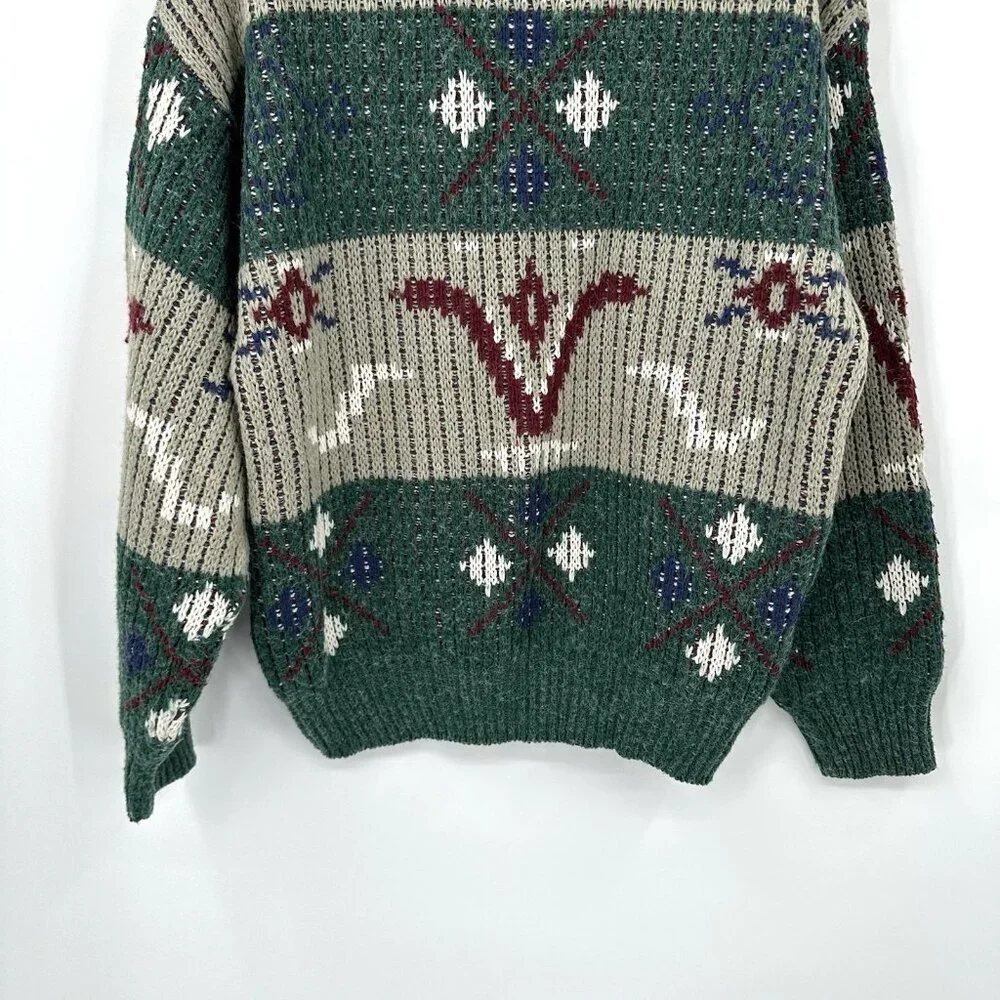 vintage 90s CREWNECK GRAPHIC PRINT SWEATER pullover chunky knit retro colorful L
